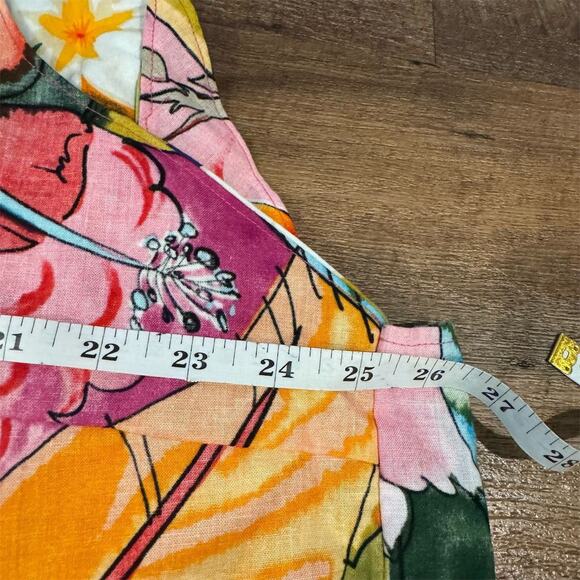 Handmade Floral V-Neck Crop Top Sleeveless Shoulder Ties 3X? Tropical Beach - Picture 5 of 6